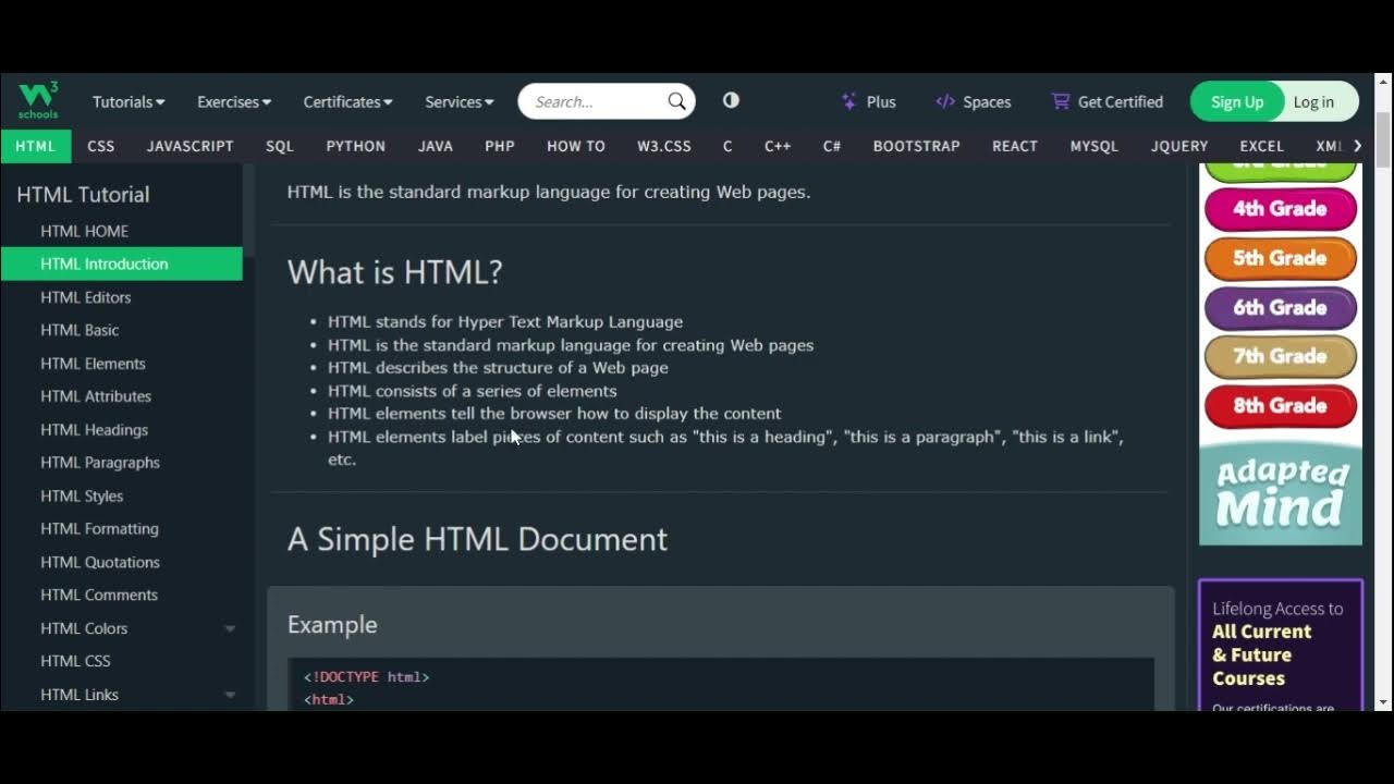 Learn Html W3 schools Reference ep1 | intro - YouTube