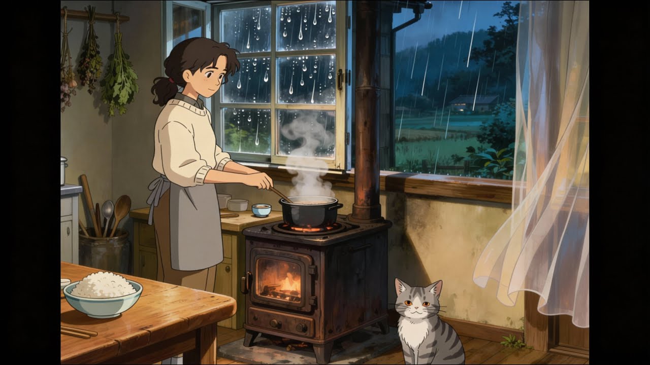 Rain on the Roof While I Prepare a Simple Dinner ☔ Cozy Slow Living ASMR | Ghibli-Style Evening