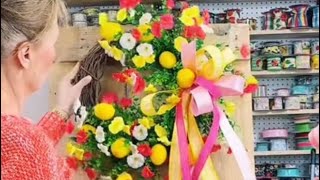 Pink Lemonade Grapevine Wreath | Lorie’s Mother’s Day Custom Design with Marigolds & Ribbons