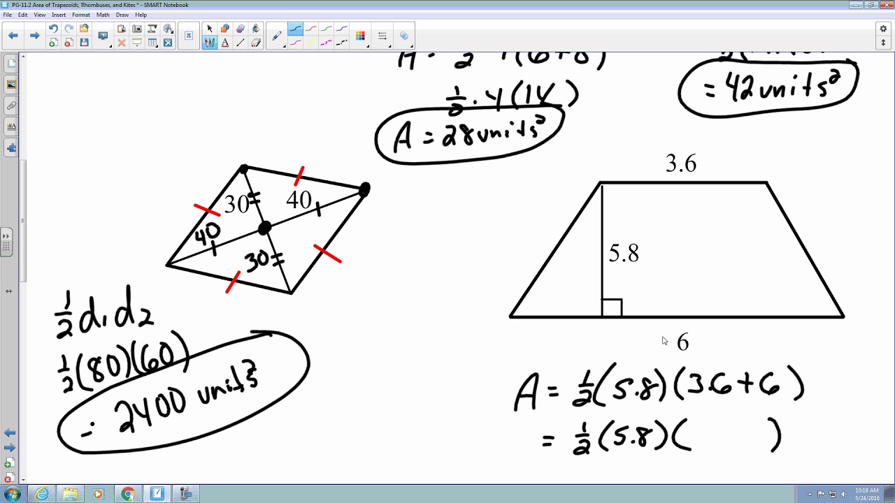 11 2 Area Of Trapezoids Rhombuses And Kites YouTube 11-2-area-of-trapezoids-rhombuses-and-kites-youtube