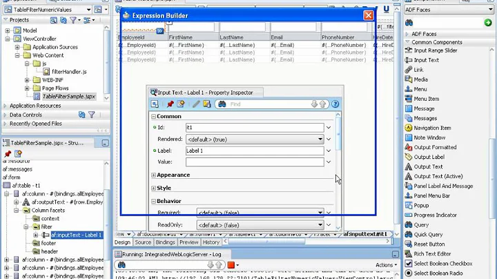 Controlling user input in table column filters