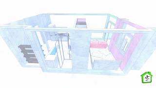 Kovan Grandeur, Studio Unit, 366 sqft, 3D render floorplan, default layout