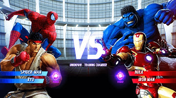 Spider Man & Ryu vs Blue Hulk &  Iron Man (Hardest) Marvel vs Capcom: Infinite