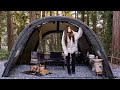 トンネルテントで過ごす静かな夜｜サムギョプサルとペッパーランチ【ASMR】Quiet Night in a Tunnel Tent | Solo Camping & Samgyeopsal ASMR