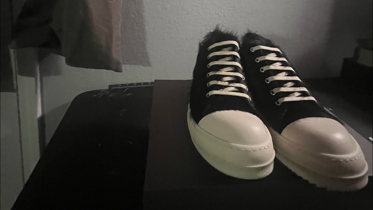 RickOwens　Fur Sneaks Low (:Ramones) Hairy Low Ramones in Black/Milk – SVRN