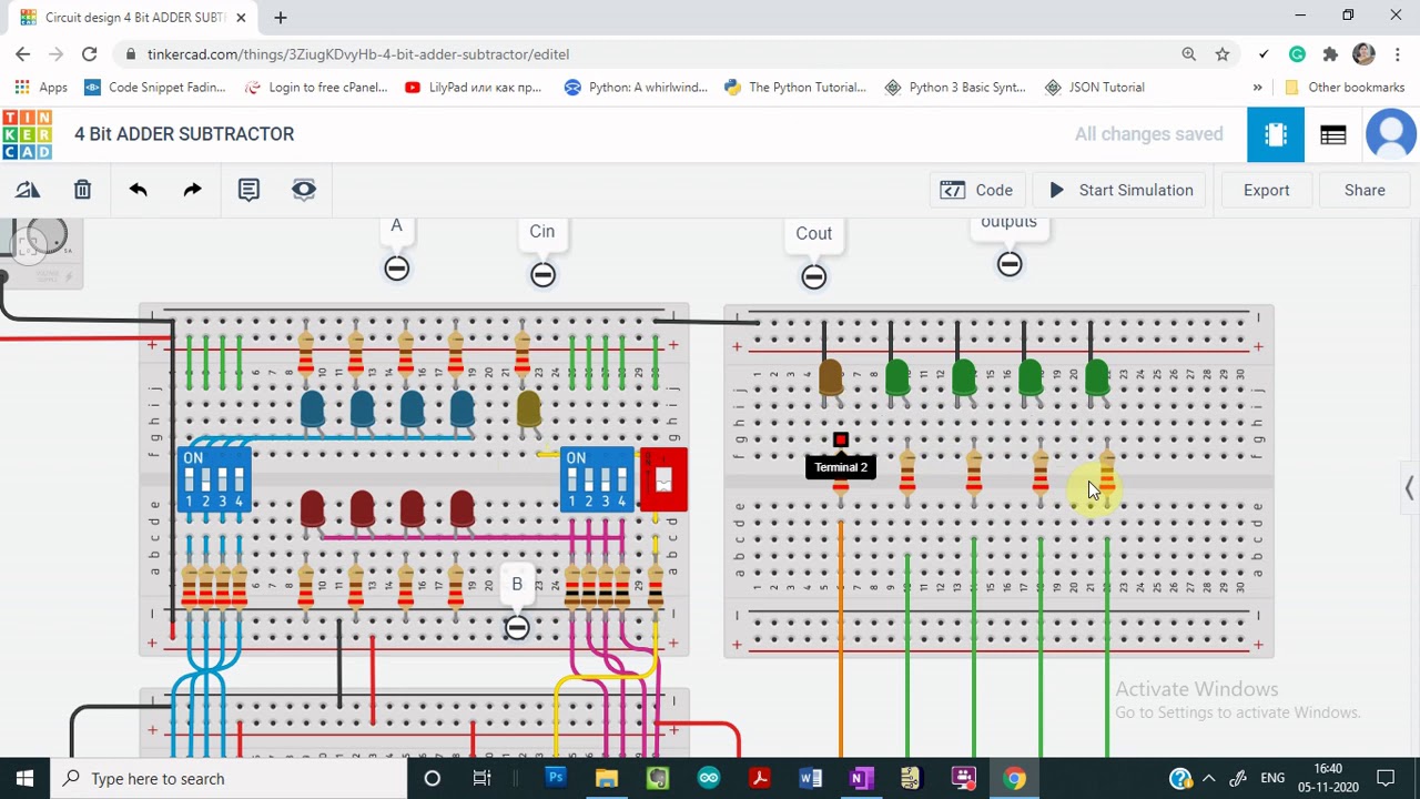 Demo: 4-bit Adder Subtractor using Full Adder IC with tinkercad - YouTube