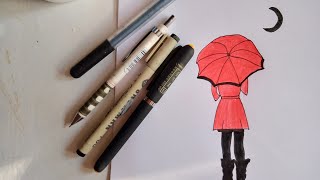 رسم سهل  رسم فتاة مع مظلة تحت المطر drawing a girl holding a umbrella 🌧️☔