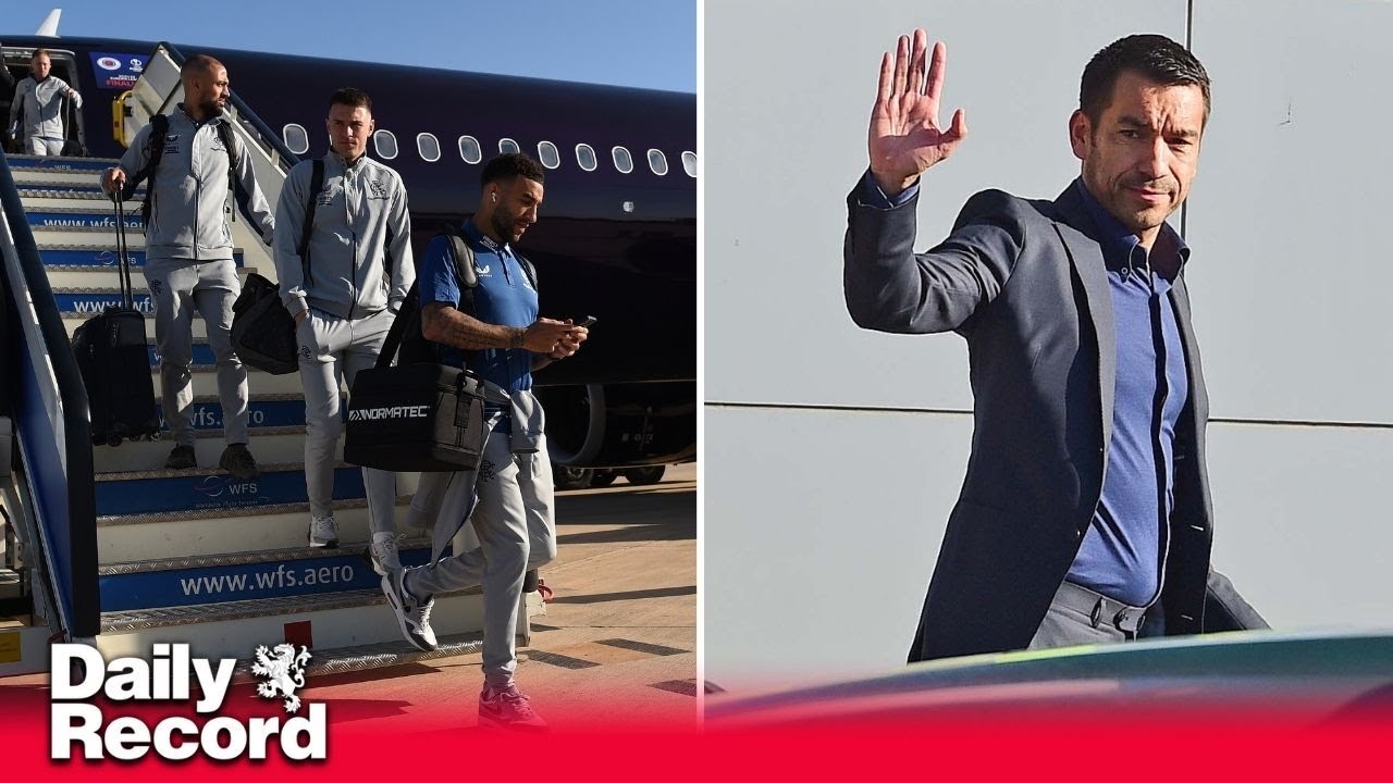 Download Rangers pictured arriving in Seville as Gio van Bronckhorst salutes travelling fans