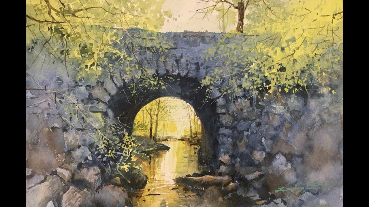 Watercolor painting - Beautiful view of the bridge