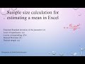 Sample size calculation for estimating a mean in Excel