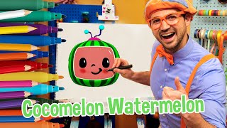 How To Draw Cocomelon Watermelon | Draw with Blippi! | Kids Art Videos | Drawing Tutorial