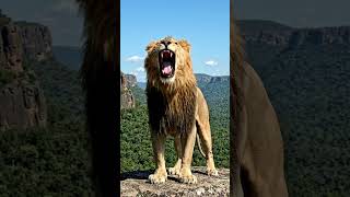 Lion is on the mountain and there are greeny areas