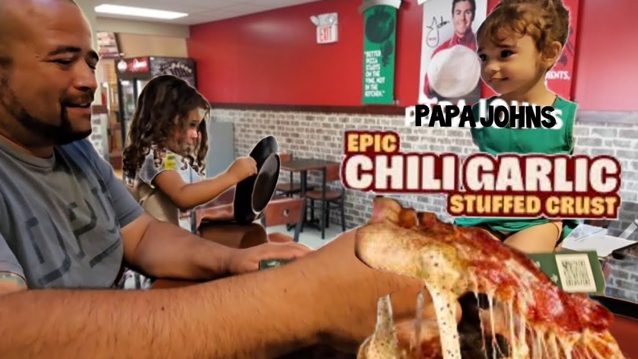 Trying Papa John's new Epic Chili Garlic Stuffed Crust with My Girls 