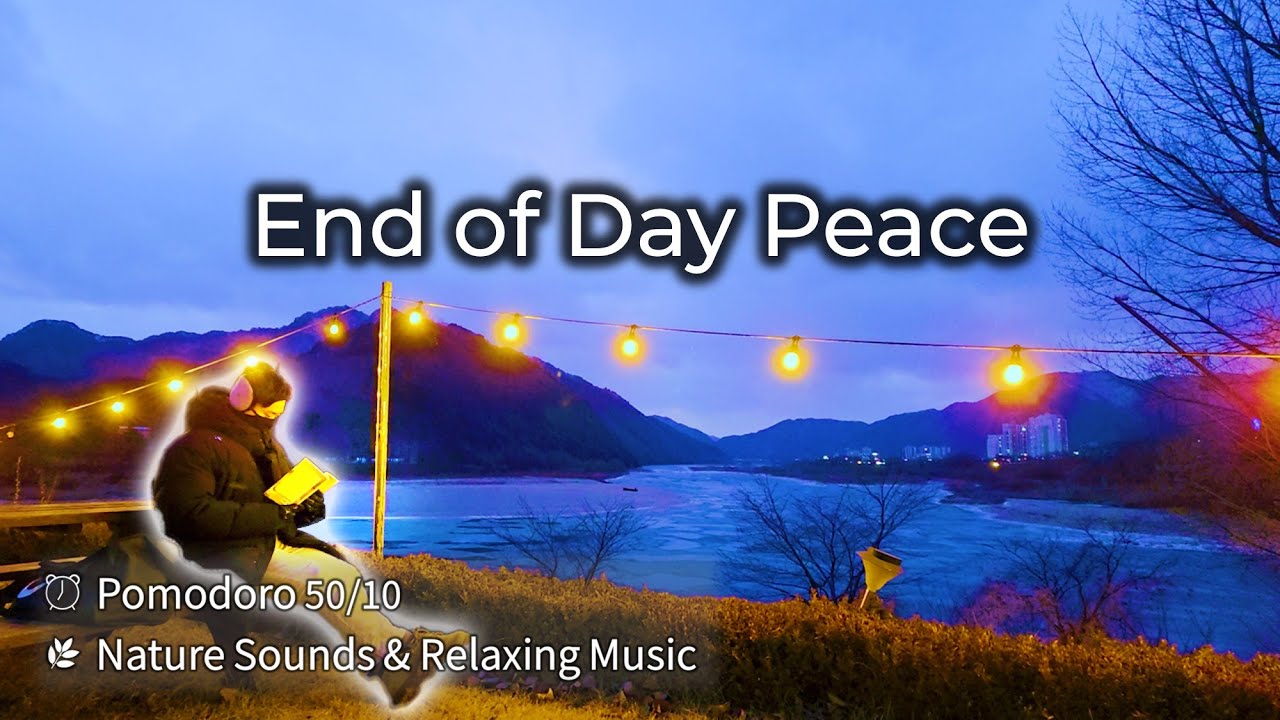 Study With Me Outdoor | Pomodoro 50/10 Timer, Reading & Work at Sunset Frozen River in Korea