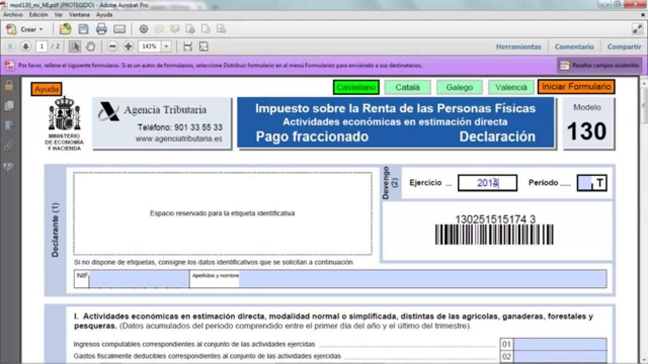 Como rellenar el modelo 130 de hacienda paso a paso - YouTube
