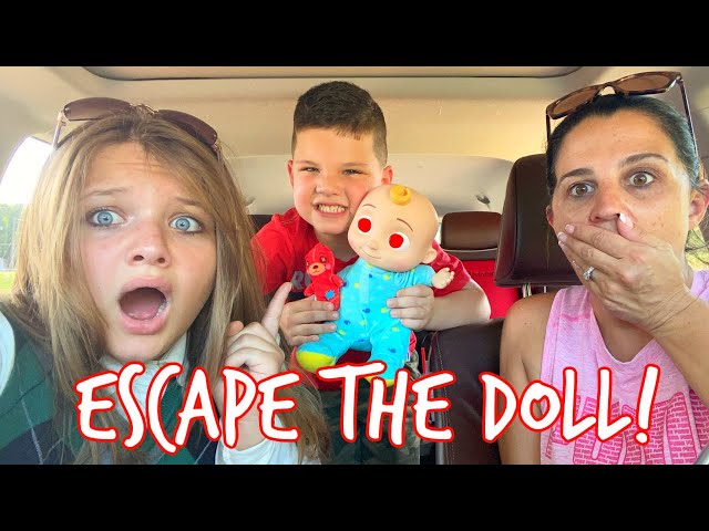 COCOMELON BABY FOLLOWS US HOME! Can AUBREY u0026 CALEB Escape THE CRAZY DOLL? class=