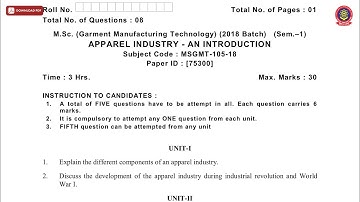MSC GMT 1ST SEM APPAREL INDUSTRY AN INTRODUCTION DEC 2018 | PTU