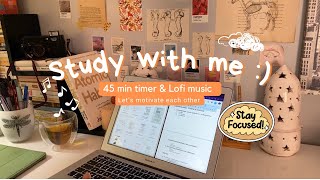 Study with me l 45 min cozy Lofi music light study session🎧 light academia desk motivation to study screenshot 1