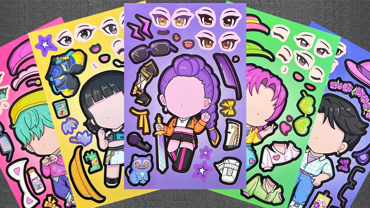 KPOP DEMON HUNTERS Sticker Book DIY with Dress Up Huntrix Rumi & Saja Boys Paper Dolls