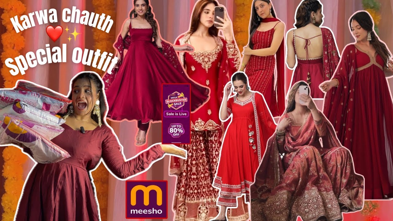 *Meesho red outfit karvachauth special haul* || Diwali 🪔Dresses  || Festival special haul 