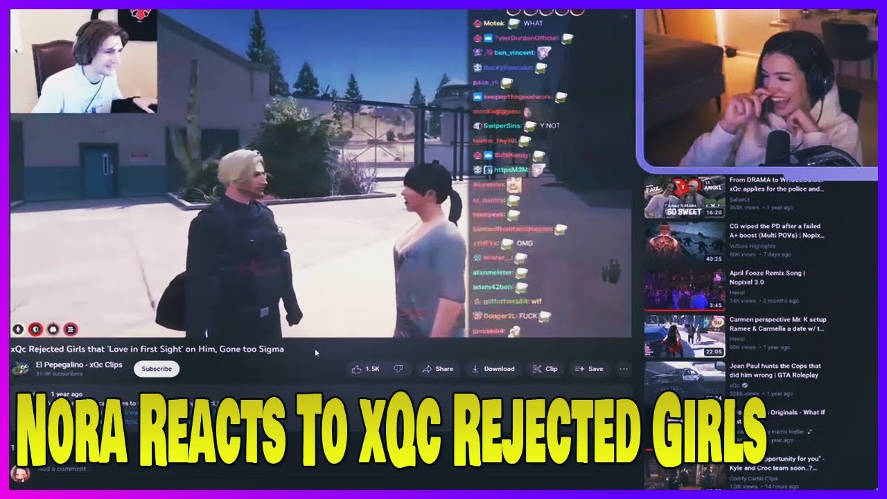 Nora Reacts to xQc Rejected Girls that 'Love on first Sight' on Him | GTA RP NoPixel 3.0