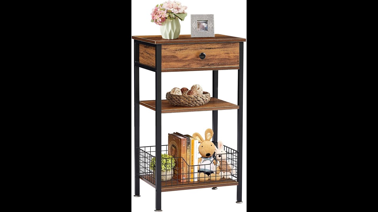 Assemble VECELO Industrial Retro Side Nightstand with Storage Shelf