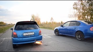 Subaru Legacy 2.0L EJ20X 290hp vs Turbo Starlet 1.3L 1.2Bar + Mitsubishi Sigma V6 3.0L