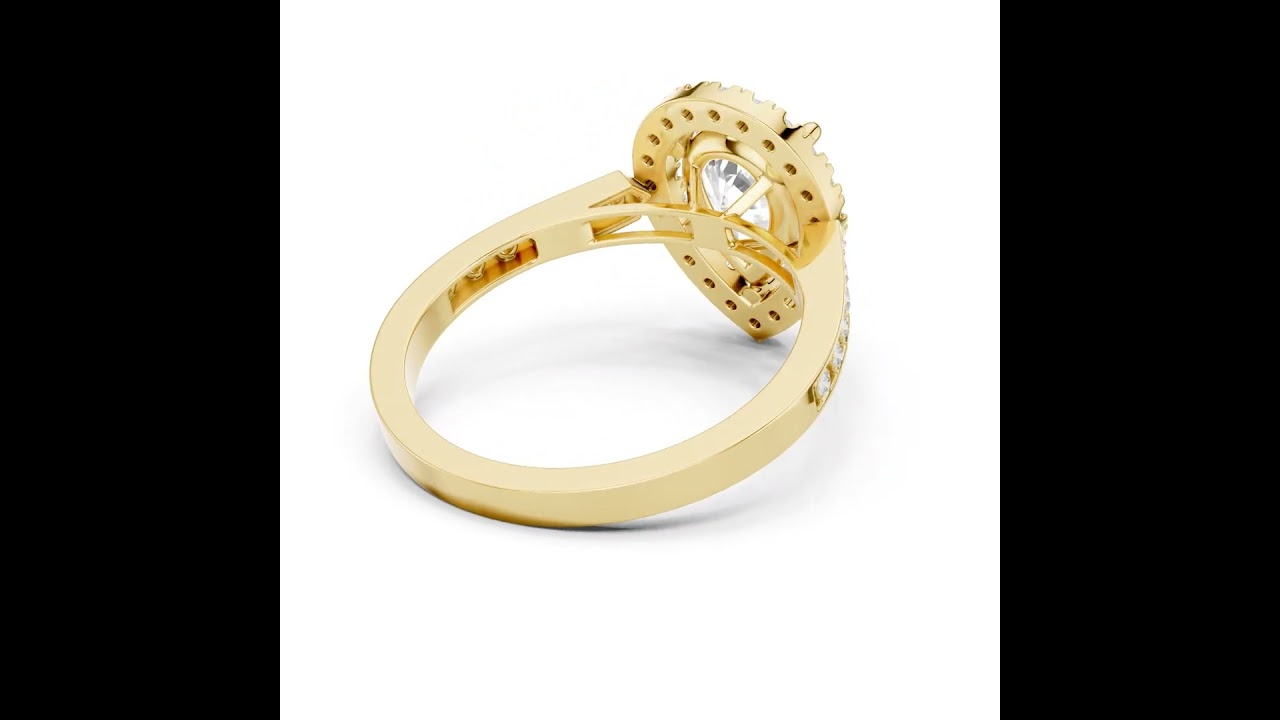 Classic Pear Diamond Halo Ring With Pavé Band