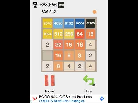 2048 5x5 but 2 numbers are added after each move: my first 65536 tile (final 2048)