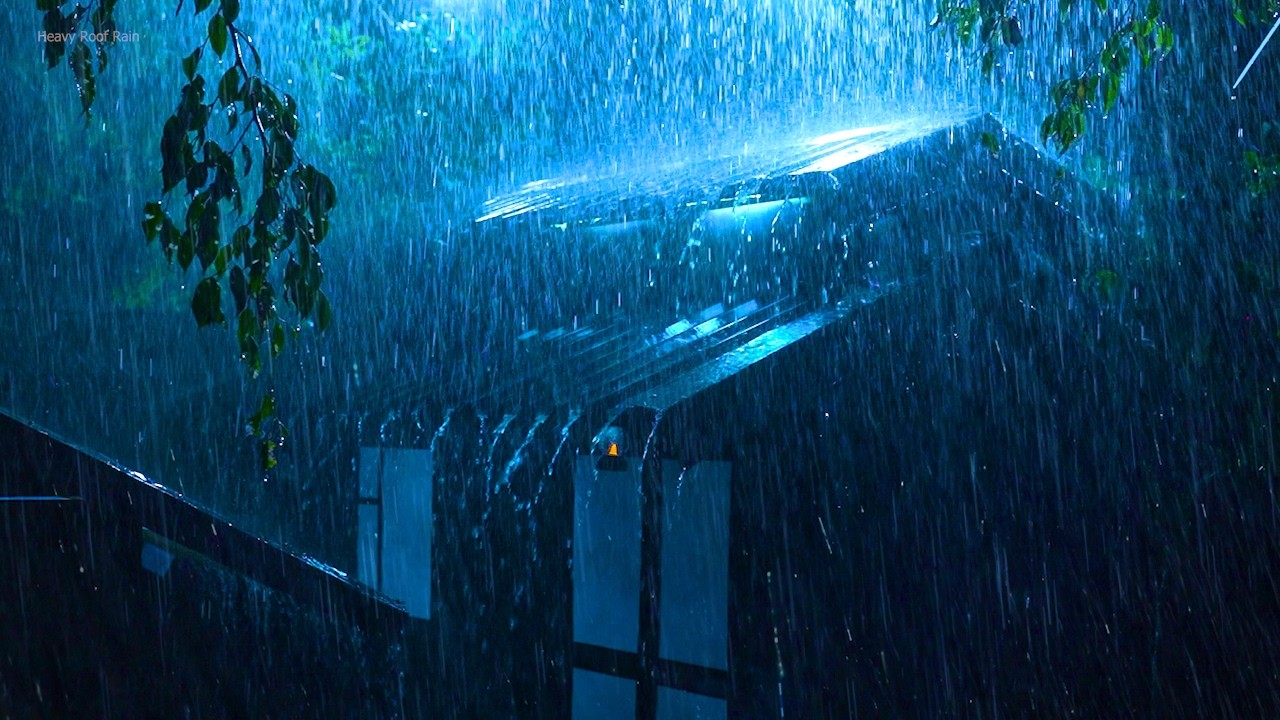 ⚡ Сильная гроза ночью | Ужасный ливень и очень интенсивные раскаты грома на крыше жестяного шатра