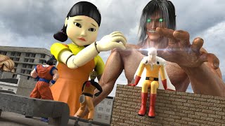 Attack on Titan, SQUID GAME Doll vs anime characters