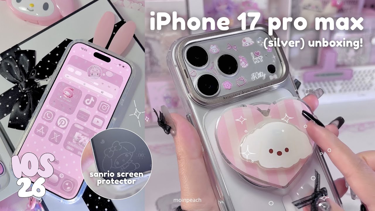 iPhone 17 Pro Max (silver) unboxing aesthetic cute iOS26 homescreen