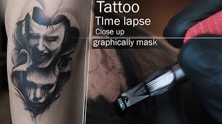 Tattoo Time Lapse and Close Up process - Graphic mask black and white Tattoo Time Lapse and Close Up process - Graphic mask black and white