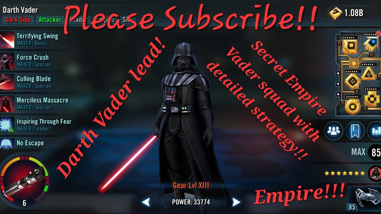 SWGOH Galaxy of Heroes deadly Darth Vader lead Empire Team synergy, tips, and strategy!!