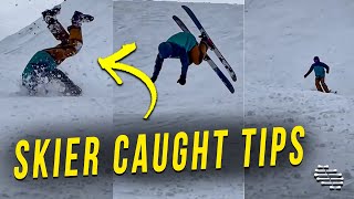 Snow Skier Came Around Short on a Backflip and Caught Tips
