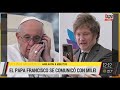 El Papa Francisco se comunicó con Javier Milei: El Papa me felicitó y ponderó mi coraje&quot;