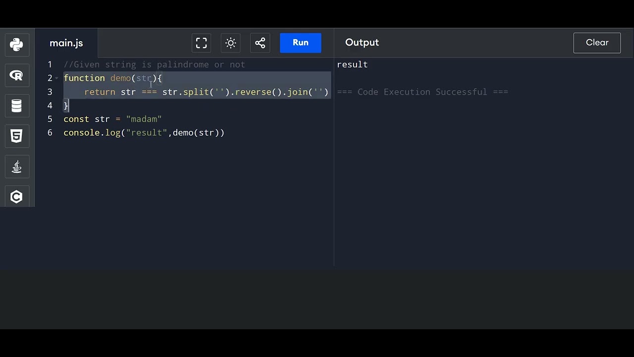 JavaScript Interview Question: Given String is Palindrome or not. - YouTube