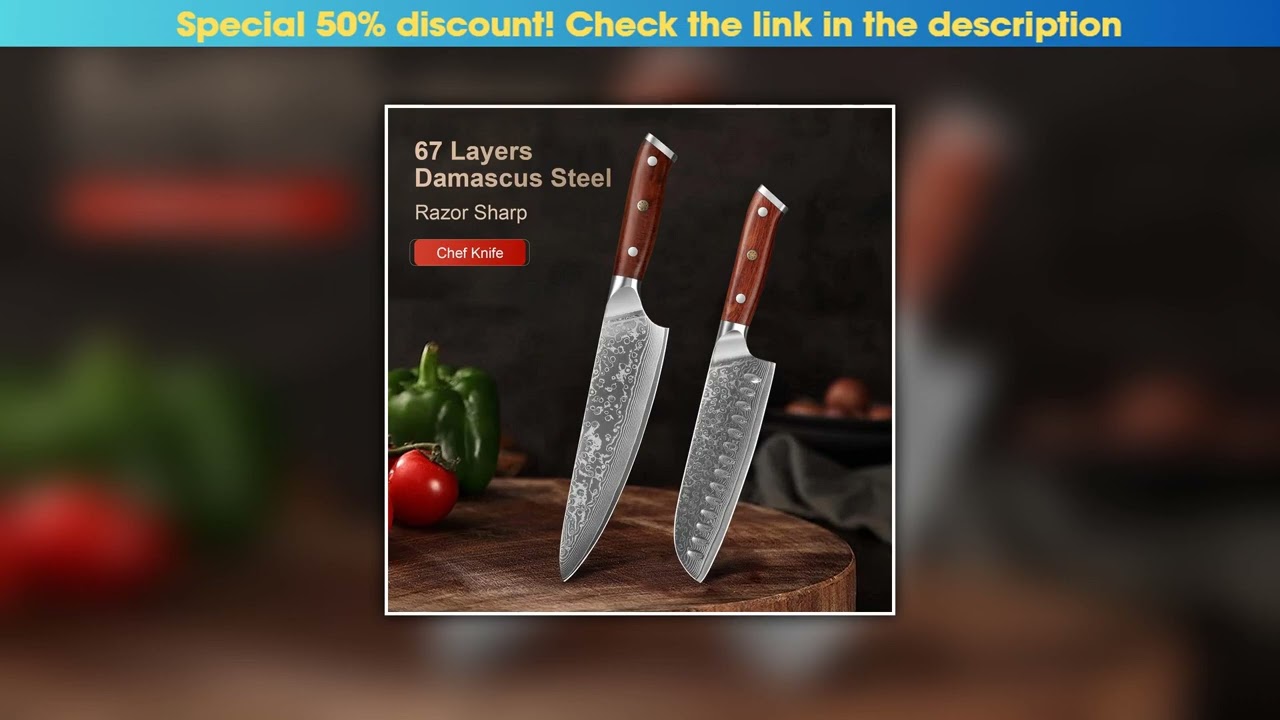 Get 2 PCS Kitchen Knife Set Japanese Damascus Steel chef knife Santoku Knife Stainless Steel Kitche