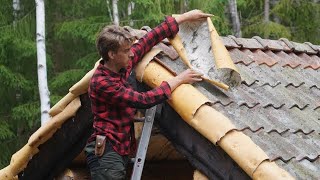 Download Lagu Alone Building A Birch Bark Roofed Log Cabin in Wilderness MP3