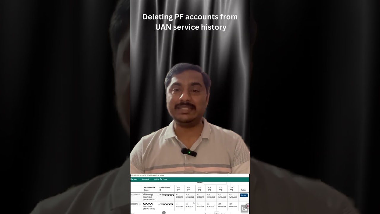 Deleting PF accounts from UAN service history
