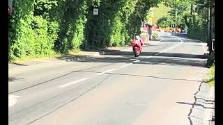 TT SPECTACULAR DEAN HARRISON JUST MISSES A CROW flat out on  way to record practice lap Hawthorne 