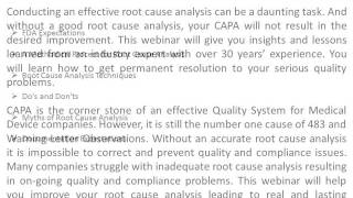 Root Cause Analysis and CAPA