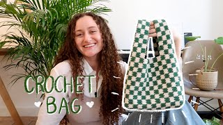 DIY checkered, crochet tote bag - tutorial