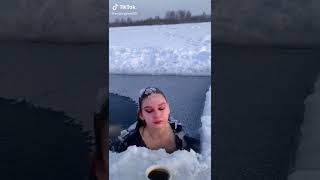 swimming ice challenge Russian Girl 😨 #tiktok #ice #snow #russia