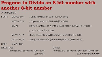 Dividing two 8-bit Numbers using ALP| 8051 Microcontroller Part-26| TT| EM 2nd Year| Basava ITI