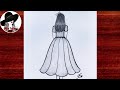 How to draw a girl with beautiful dress || Easy Girl Backside Drawing