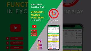 VLOOKUP + MATCH FUNCTION - Most Useful Excel Trick 😎 #shorts #exceltricks #vlookup #msexcel🔥