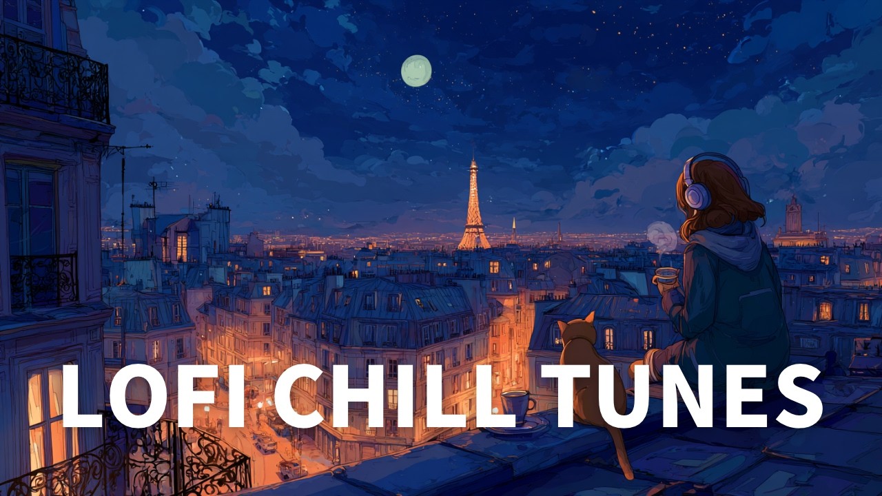 【作業用Lo-fi BGM】満月と猫の屋上のエモいLo-fi｜勉強・作業に集中できるチルBGM　Night Rooftop Lo-fi Cozy Study Beats with Cat