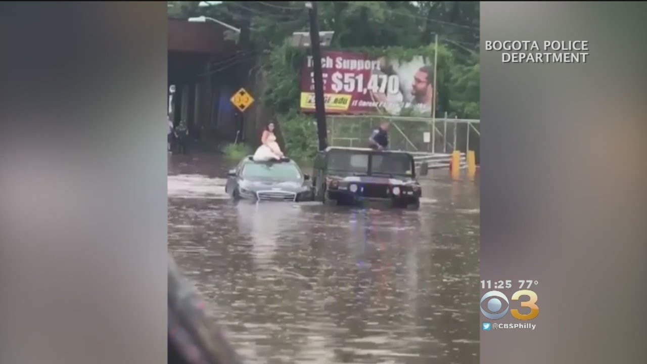 Police Rescue Bride From Floodwater In Bogota, New Jersey https//cbsloc.al/2MCxphh YouTube