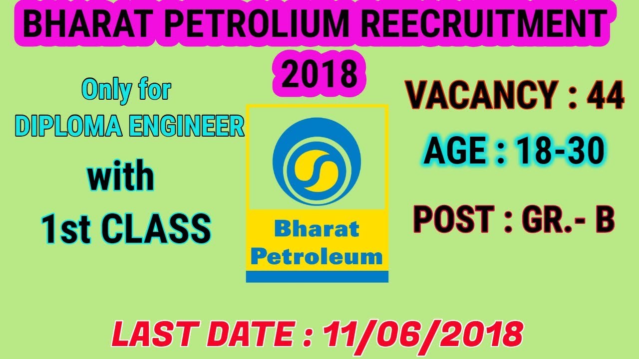 LATEST JOB UPDATE || BPCL RECRUITMENT 2018 || DIPLOMA ENGINEER